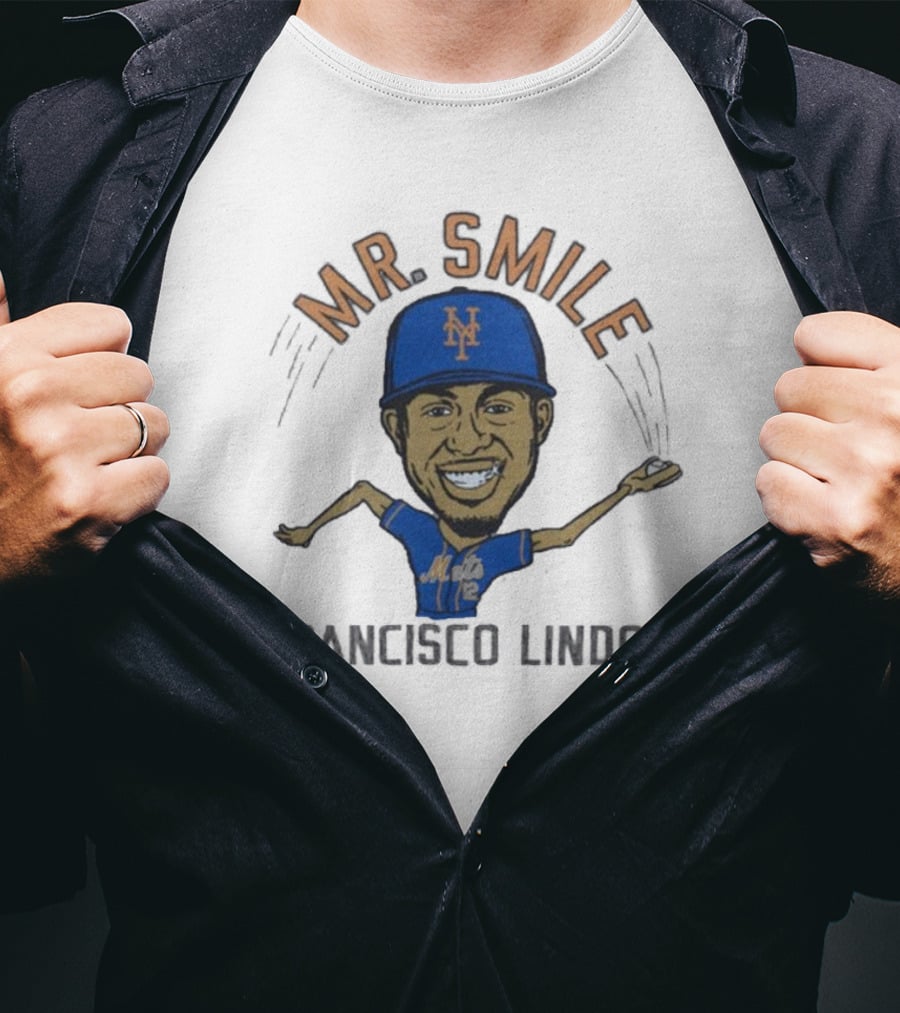Mr. Smile New York Mets Francisco Lindor Caricature T-Shirt