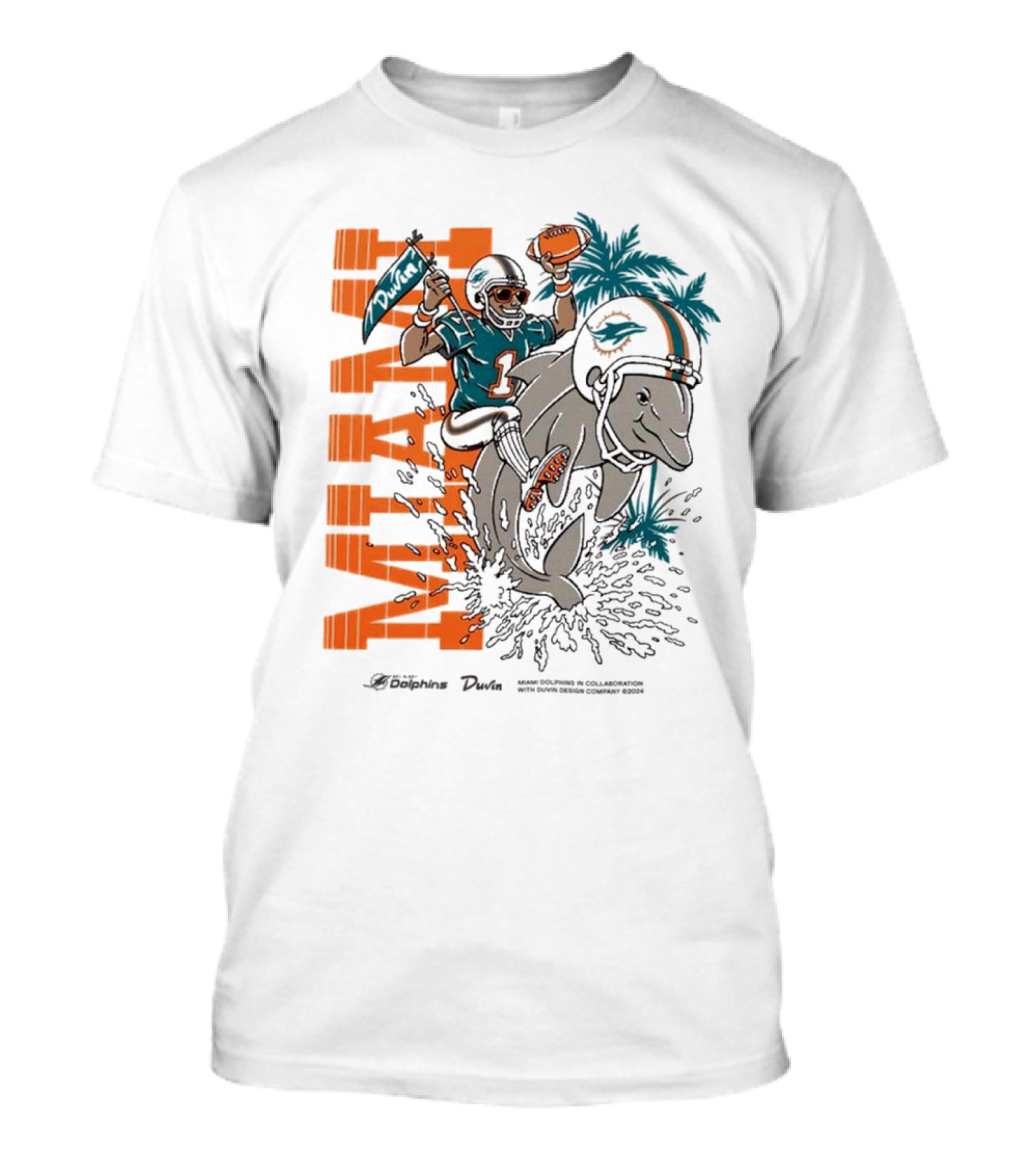 Duvin X Miami Dolphins Miami Flippin' Time With Dolphins Football And Palm Trees T-Shirt