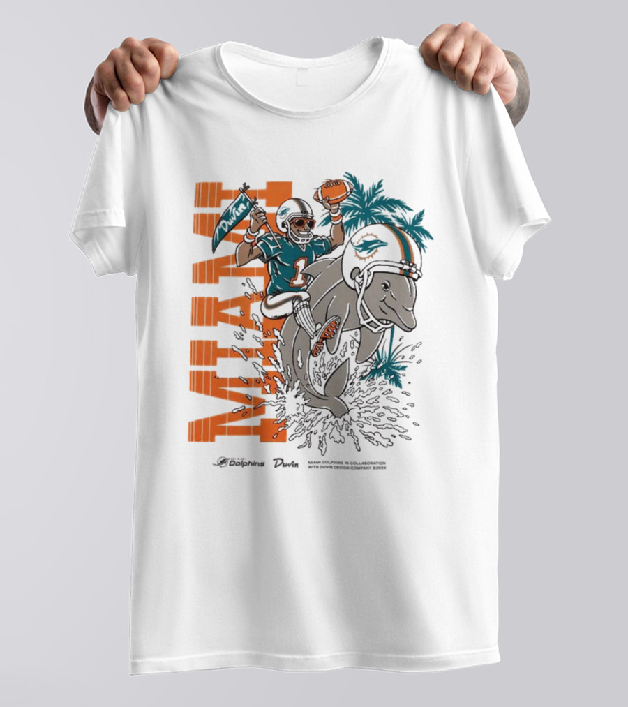Duvin X Miami Dolphins Miami Flippin' Time With Dolphins Football And Palm Trees T-Shirt