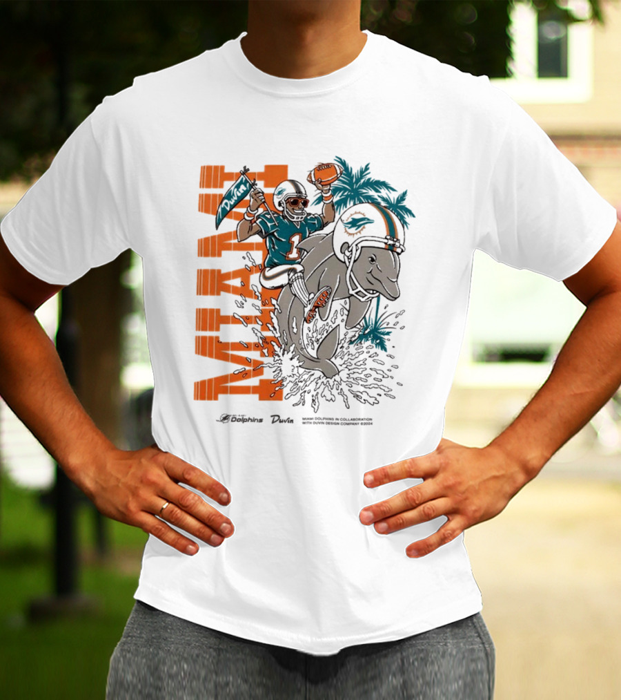 Duvin X Miami Dolphins Miami Flippin' Time With Dolphins Football And Palm Trees T-Shirt
