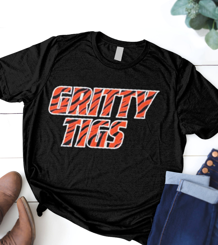 Gritty Tigs Detroit Tigers Baseball Tiger Stripe Text T-Shirt
