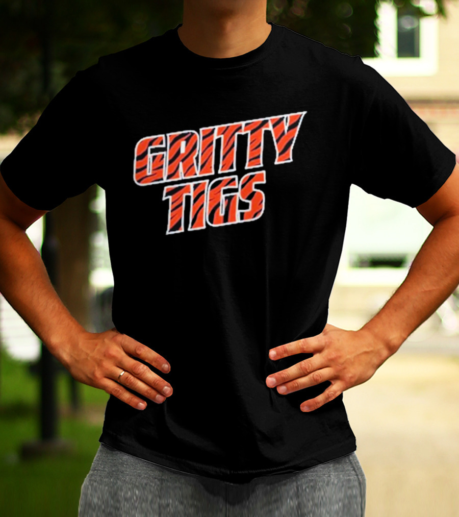 Gritty Tigs Detroit Tigers Baseball Tiger Stripe Text T-Shirt