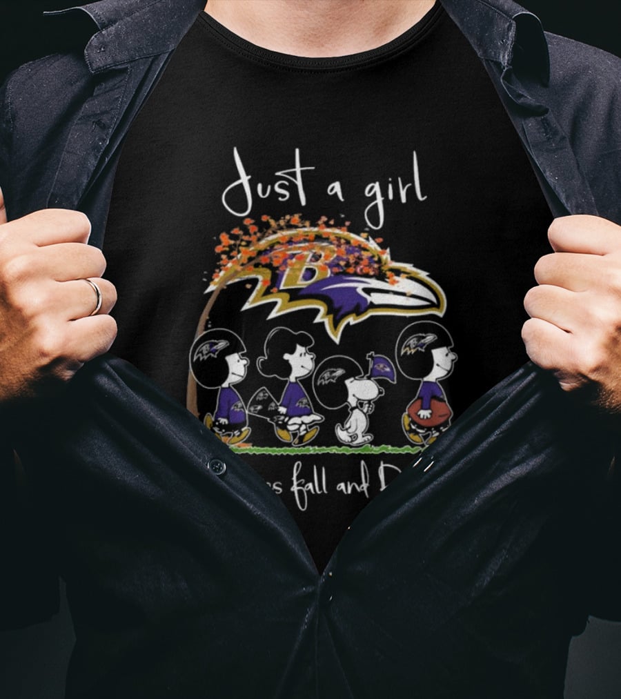Just A Girl Who Loves Fall And Ravens Peanuts Characters T-Shirt
