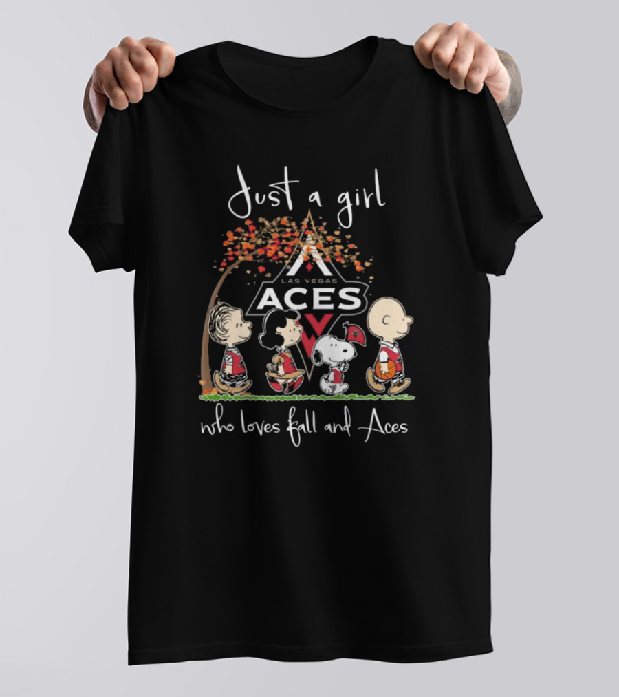 Just A Girl Who Loves Fall And Las Vegas Aces With Peanuts Characters T-Shirt