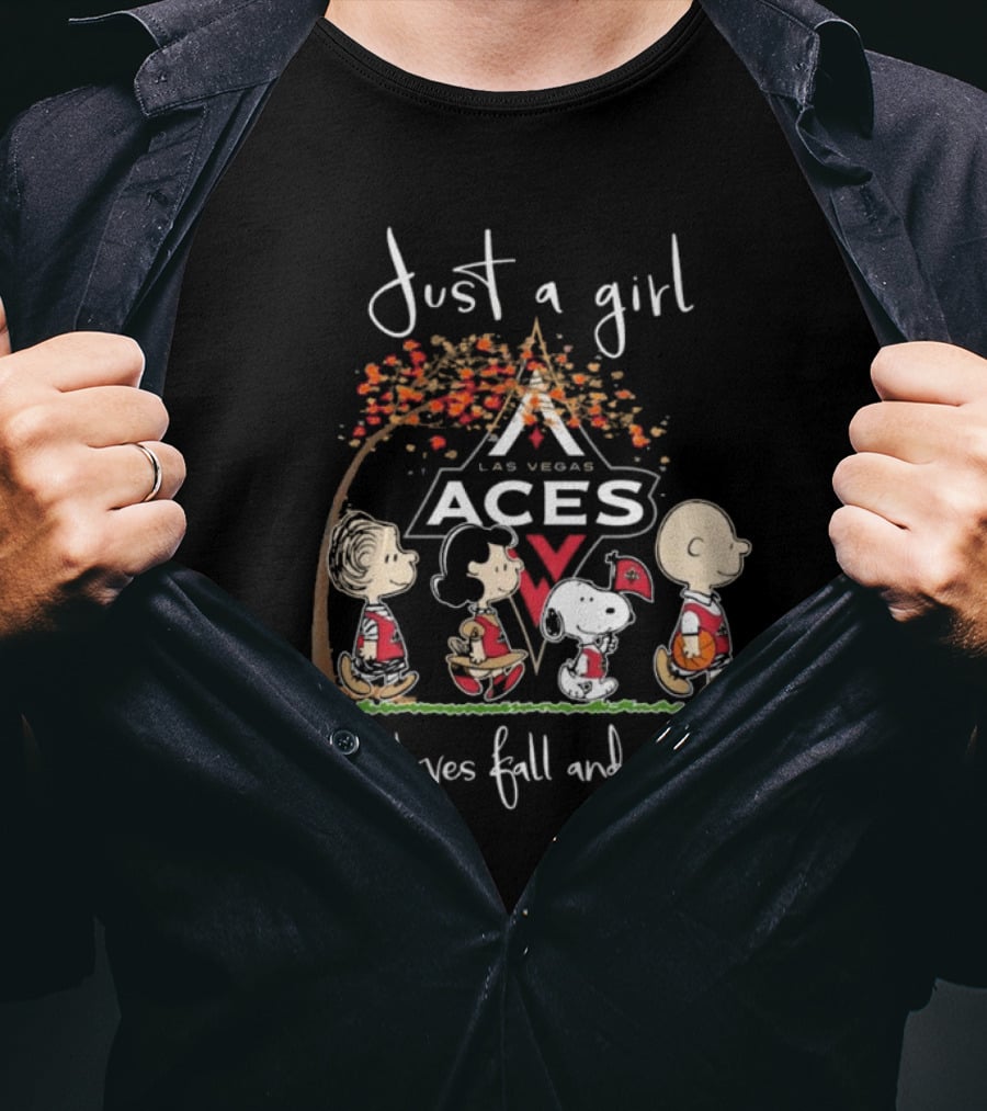 Just A Girl Who Loves Fall And Las Vegas Aces With Peanuts Characters T-Shirt
