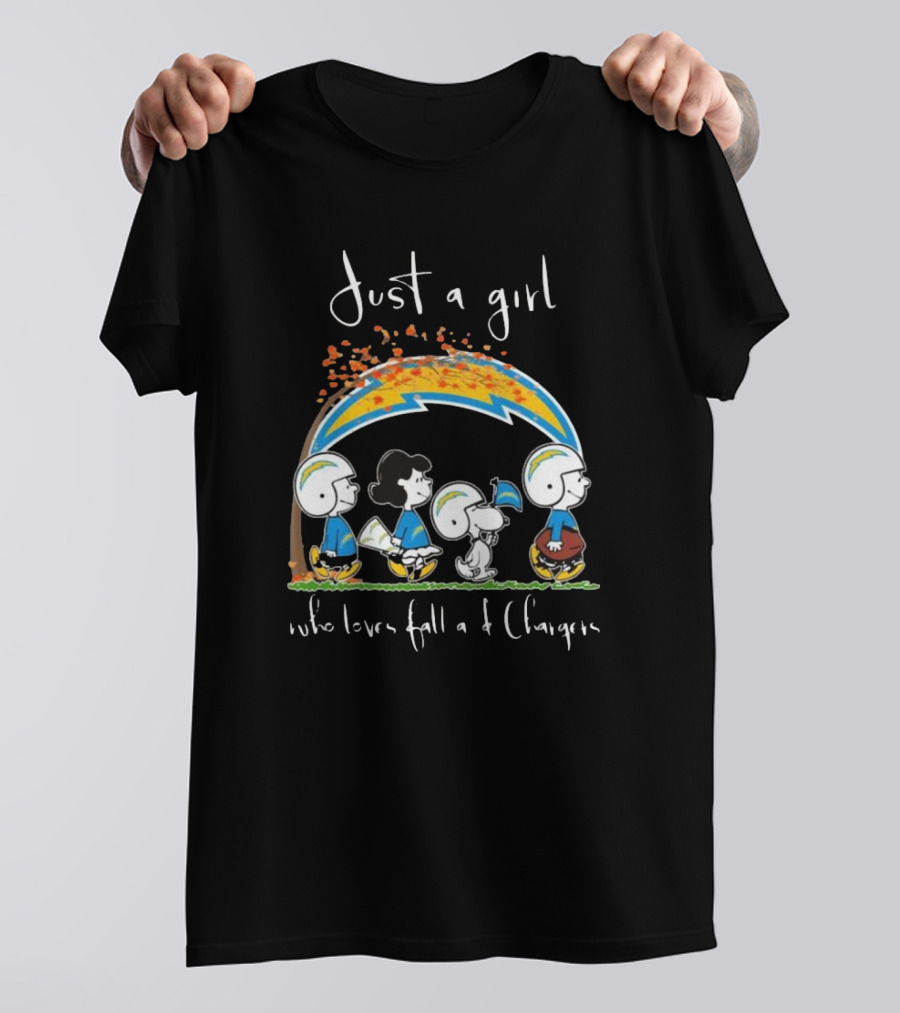 Just A Girl Who Loves Fall And Chargers Peanuts Characters T-Shirt