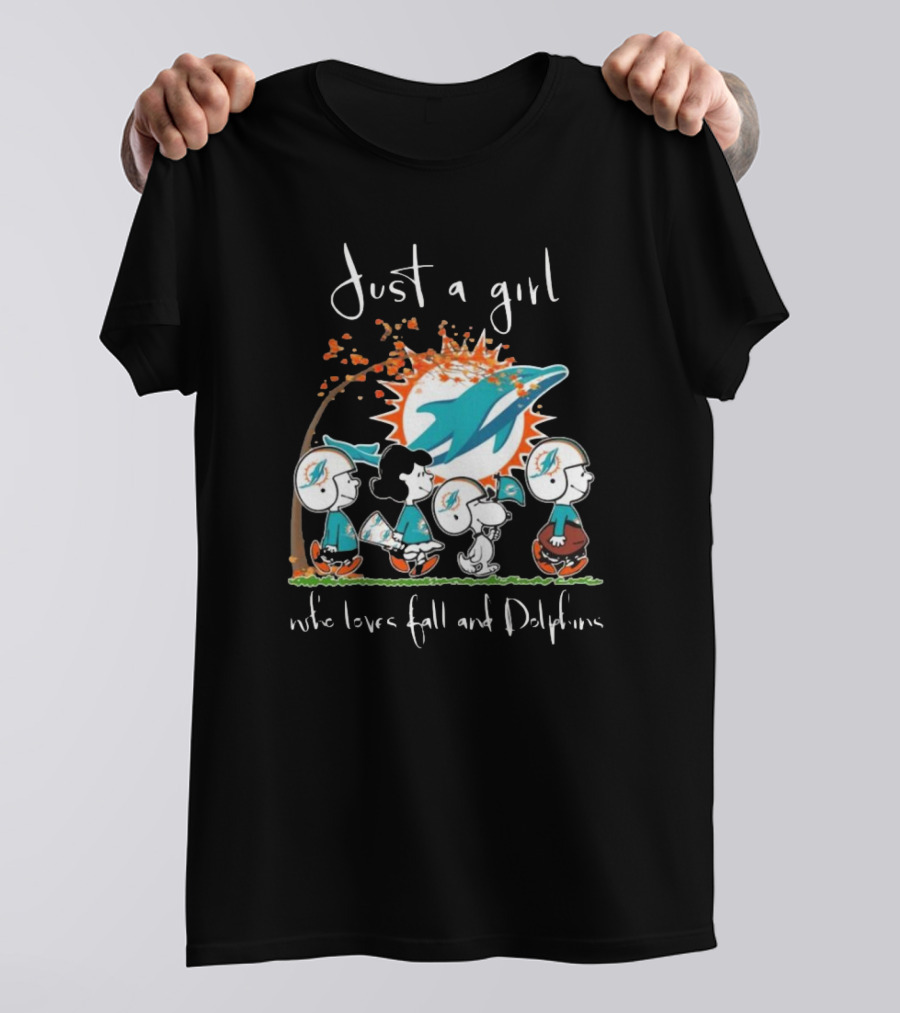 Just A Girl Who Loves Fall And Dolphins Peanuts Characters Miami T-Shirt