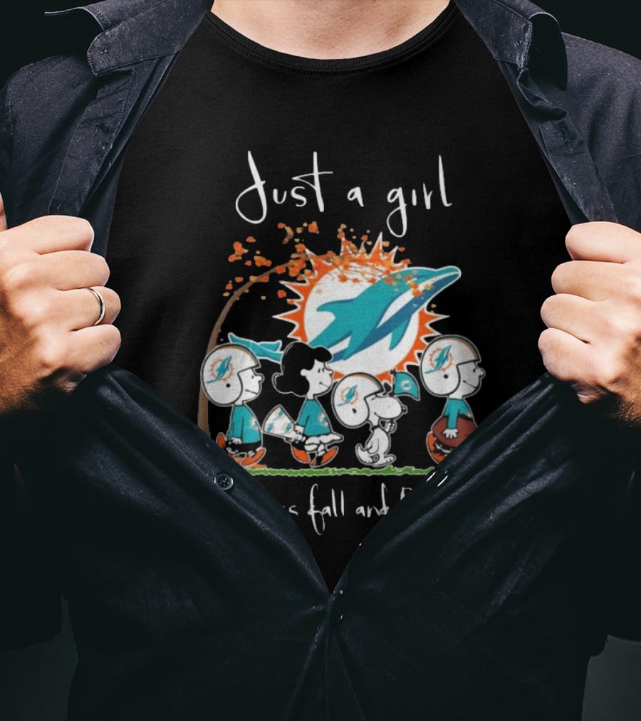 Just A Girl Who Loves Fall And Dolphins Peanuts Characters Miami T-Shirt