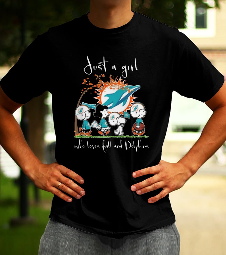 Just A Girl Who Loves Fall And Dolphins Peanuts Characters Miami T-Shirt