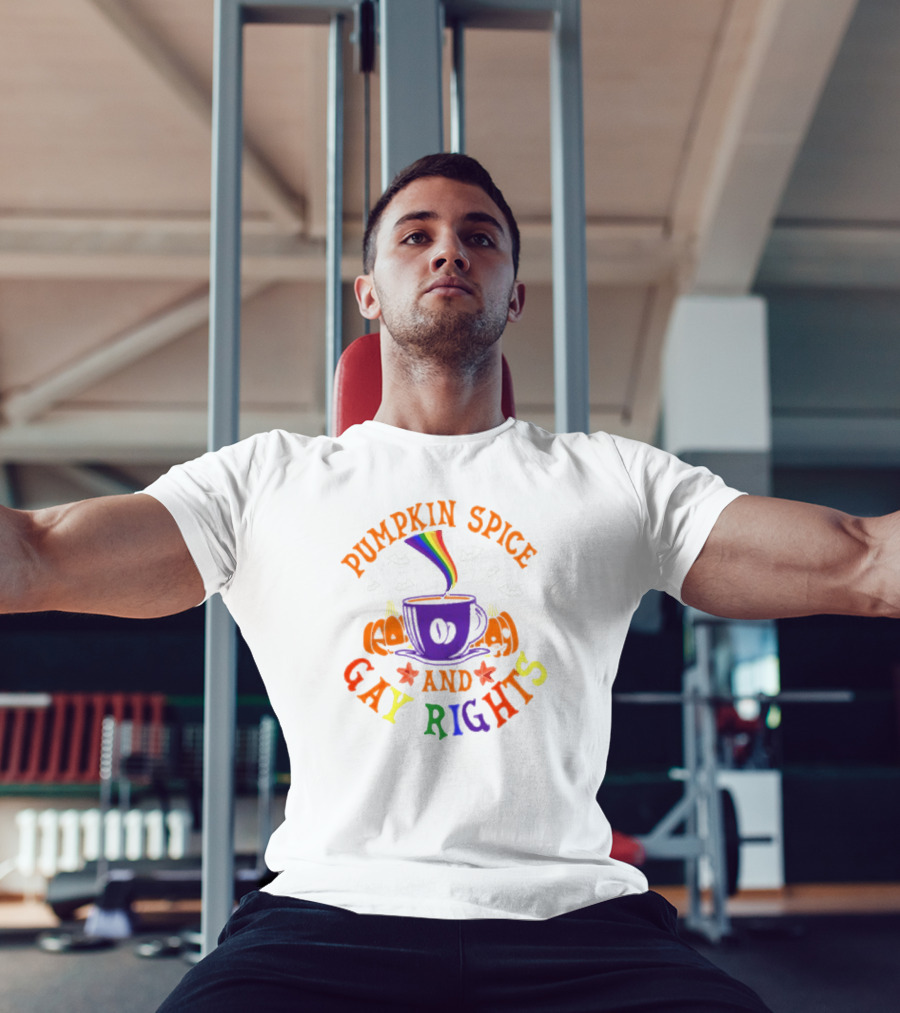 Pumpkin Spice And Gay Rights Rainbow Coffee Cup With Pumpkins And Bats T-Shirt