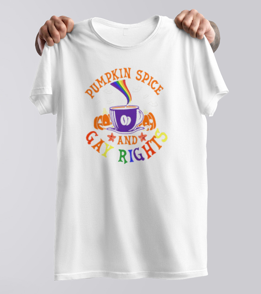 Pumpkin Spice And Gay Rights Rainbow Coffee Cup With Pumpkins And Bats T-Shirt
