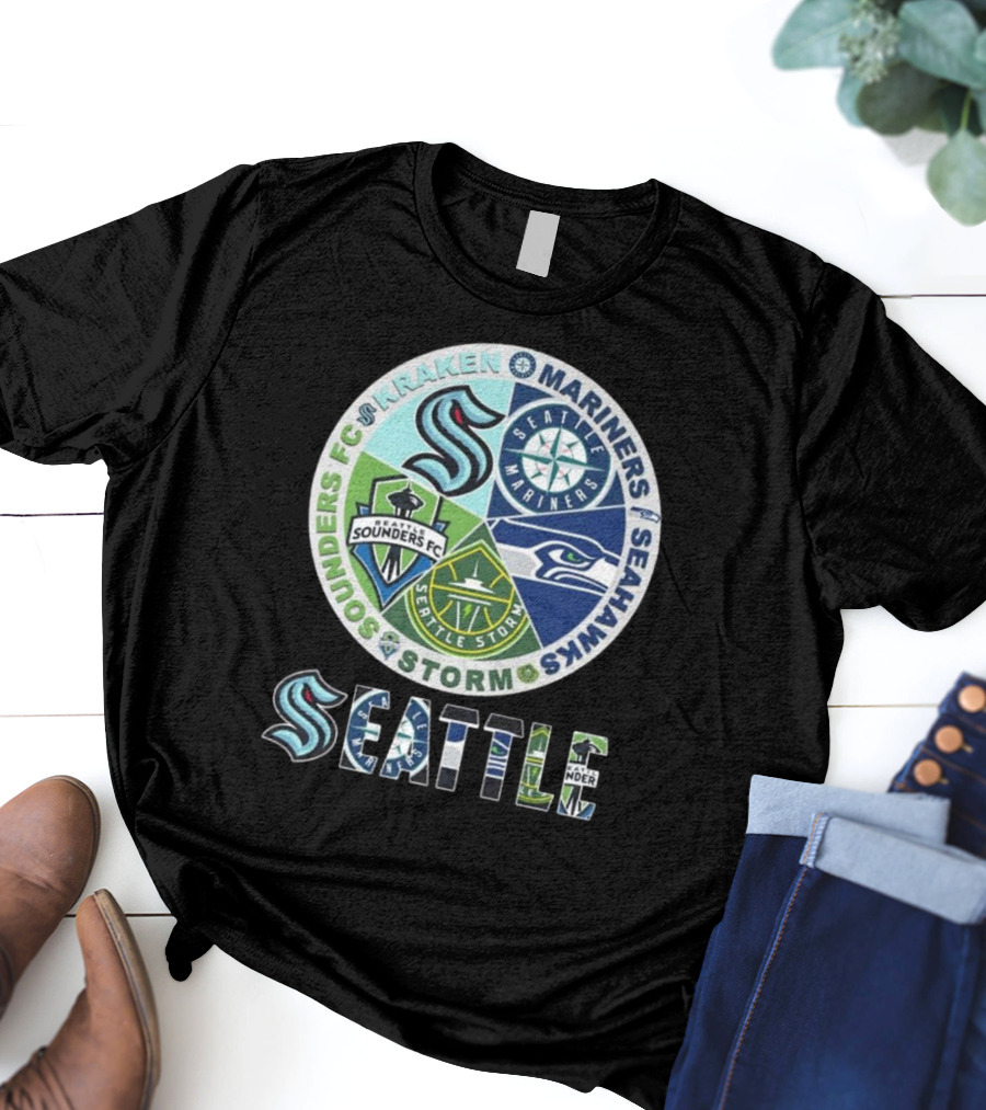 Seattle Kraken Mariners Sounders FC Storm Seahawks Logo T-Shirt
