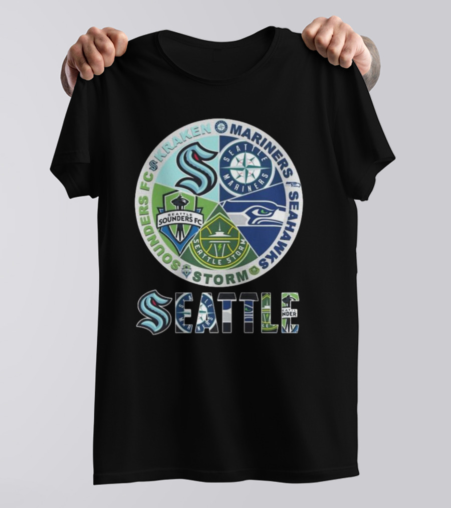 Seattle Kraken Mariners Sounders FC Storm Seahawks Logo T-Shirt