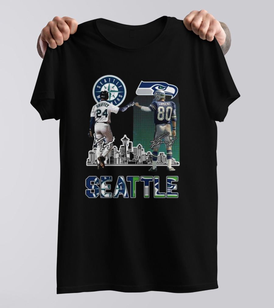 Seattle Mariners Griffey Seahawks Largent City Skyline Signatures T-Shirt