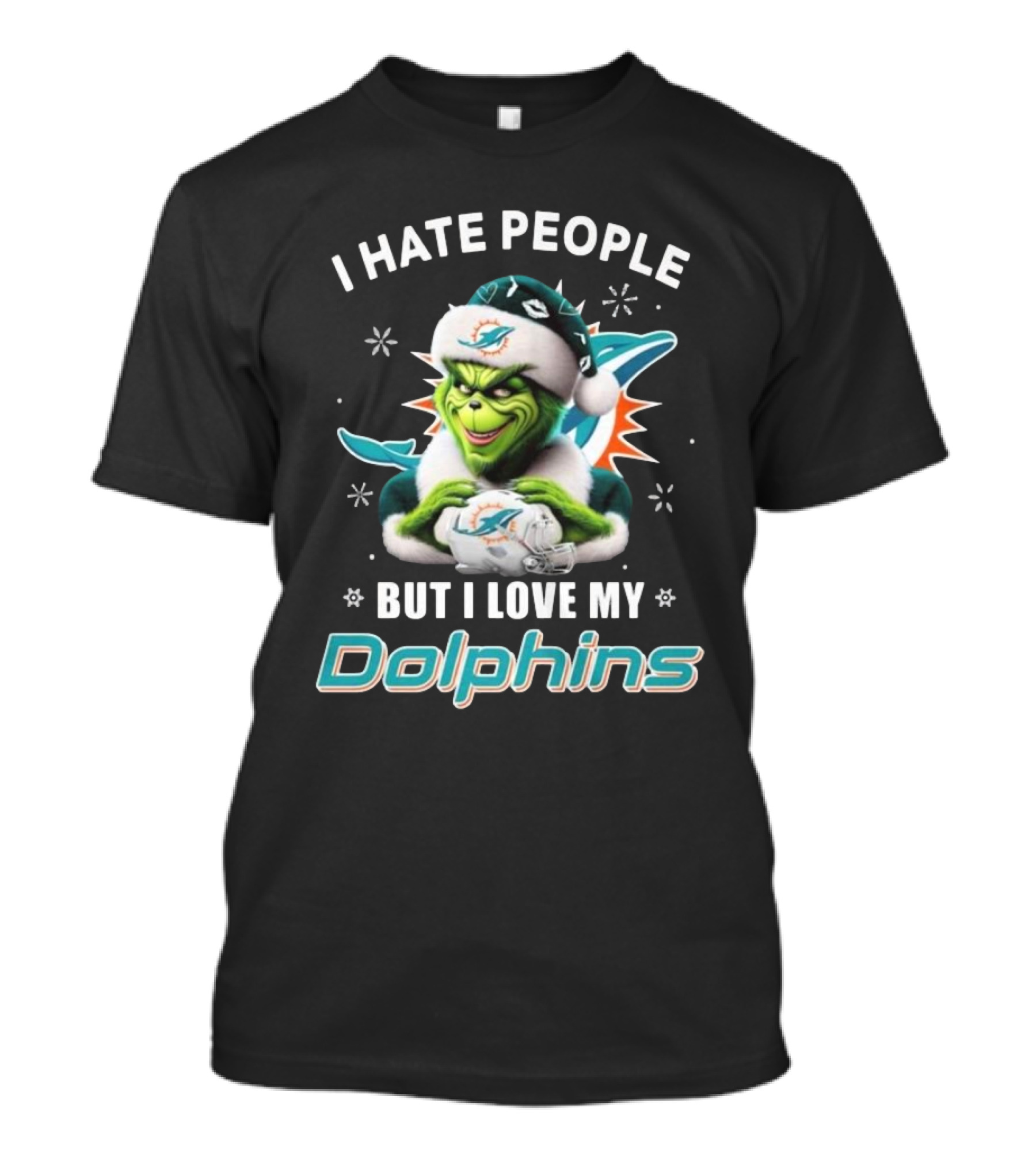 I Hate People But I Love My Dolphins Grinch Christmas Miami T-Shirt