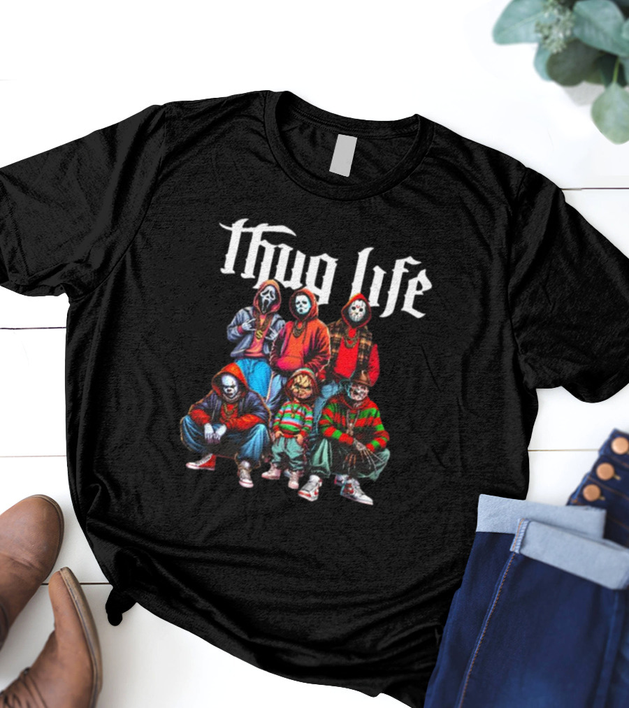 Thug Life Scream Jason Freddy Chucky Masked Horror Crew T-Shirt