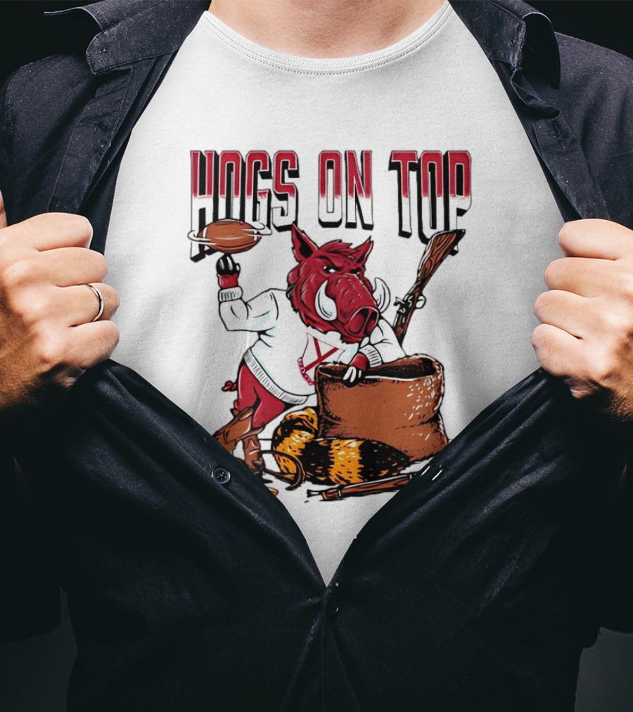 Hogs On Top Arkansas Razorbacks Football T-Shirt