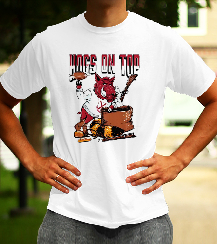 Hogs On Top Arkansas Razorbacks Football T-Shirt