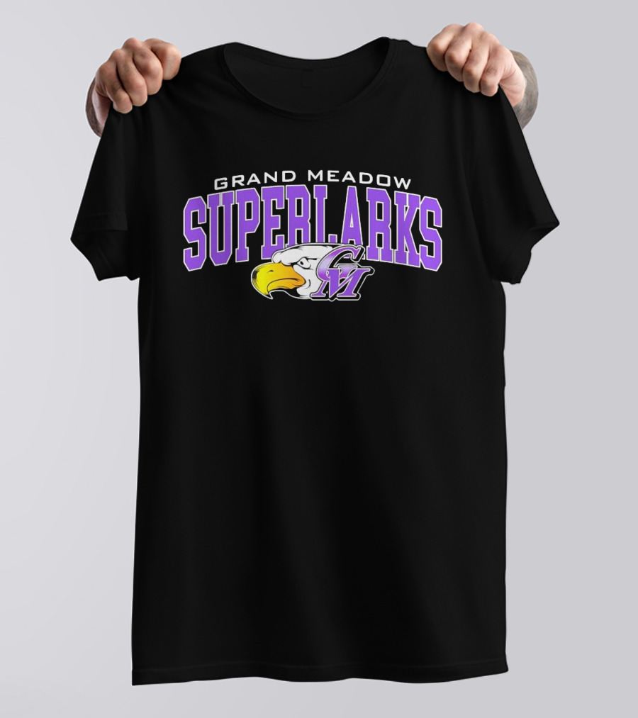 Grand Meadow Superlarks GM Eagle Logo Purple And Yellow T-Shirt
