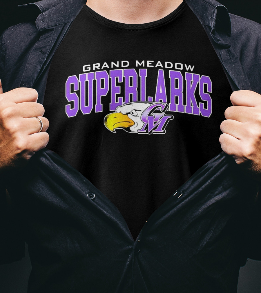 Grand Meadow Superlarks GM Eagle Logo Purple And Yellow T-Shirt