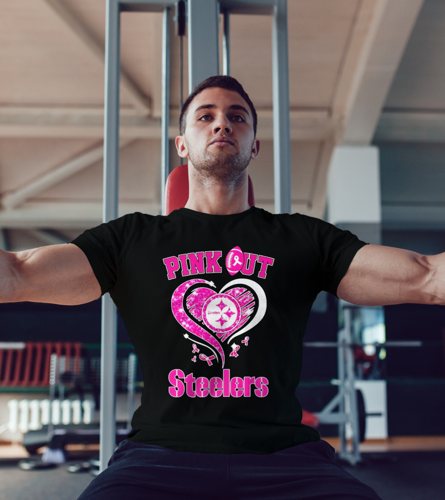 Pink Out Steelers Breast Cancer Heart Diamond T-Shirt