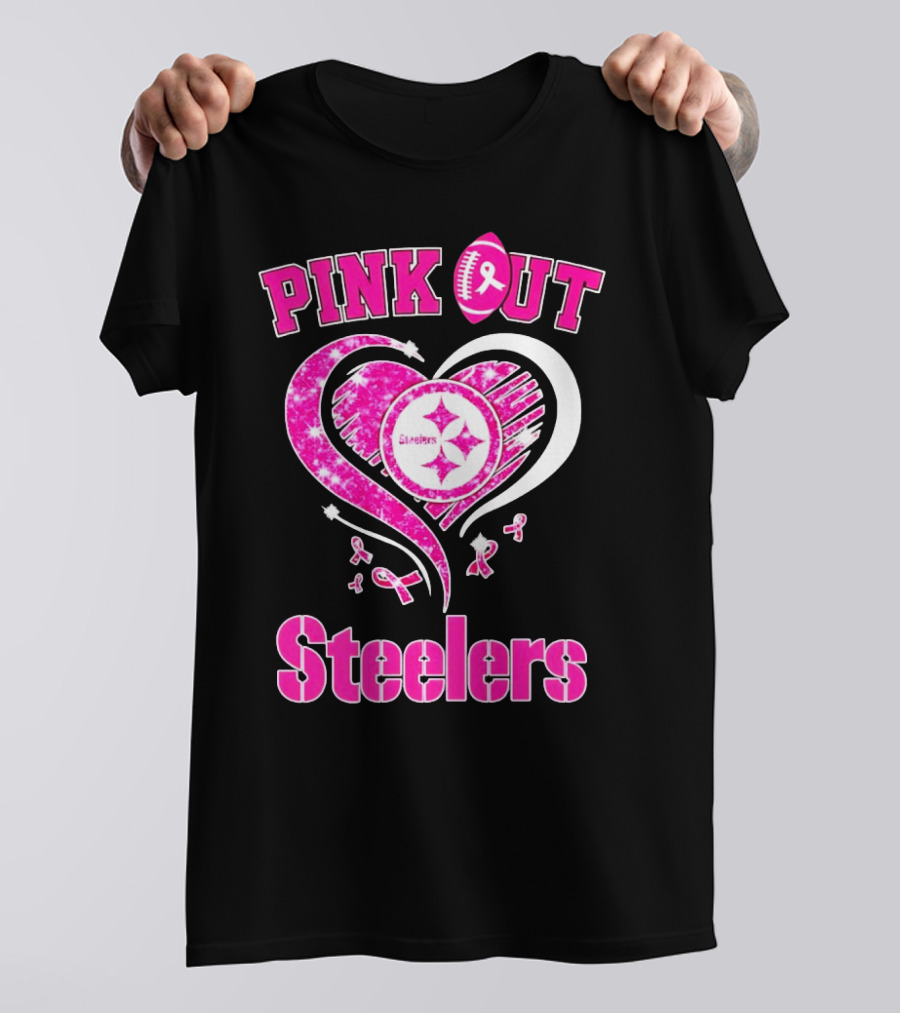Pink Out Steelers Breast Cancer Heart Diamond T-Shirt