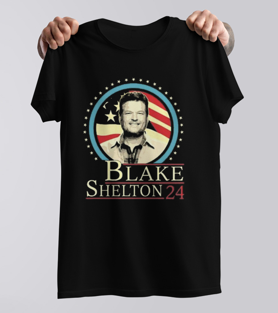 Blake Shelton 24 Portrait With American Flag Background T-Shirt