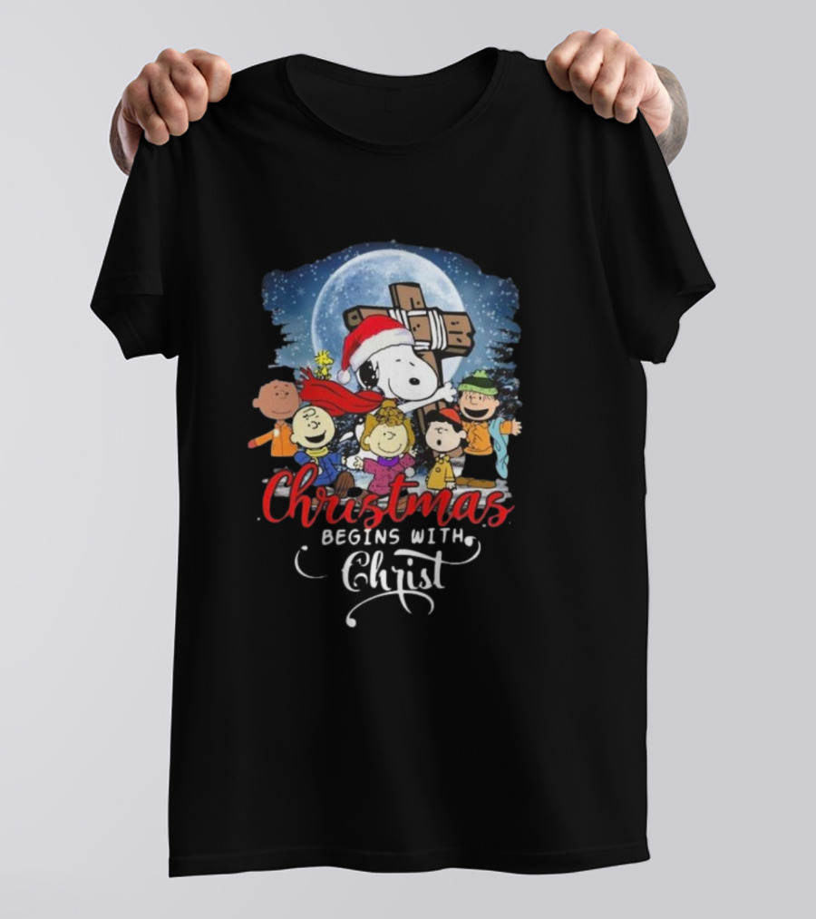 Christmas Begins With Christ Peanuts Characters Snoopy T-Shirt