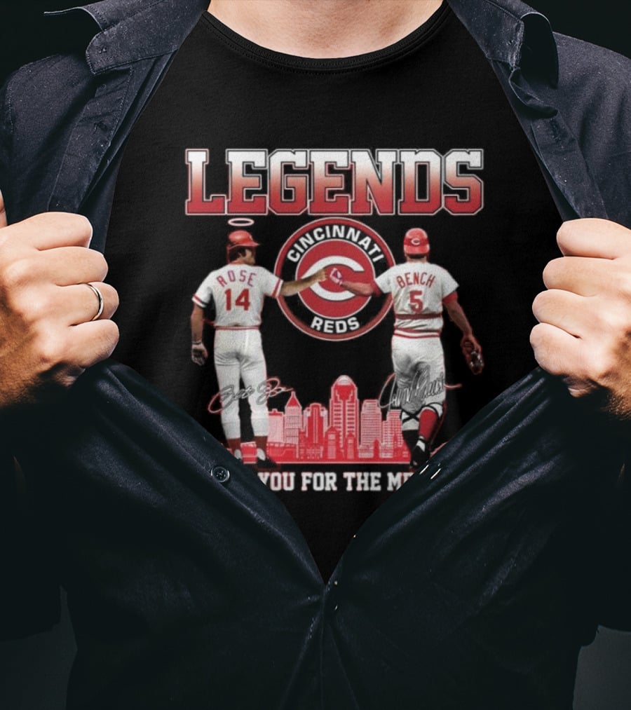 Cincinnati Reds Legends Pete Rose Johnny Bench Thank You For The Memories T-Shirt