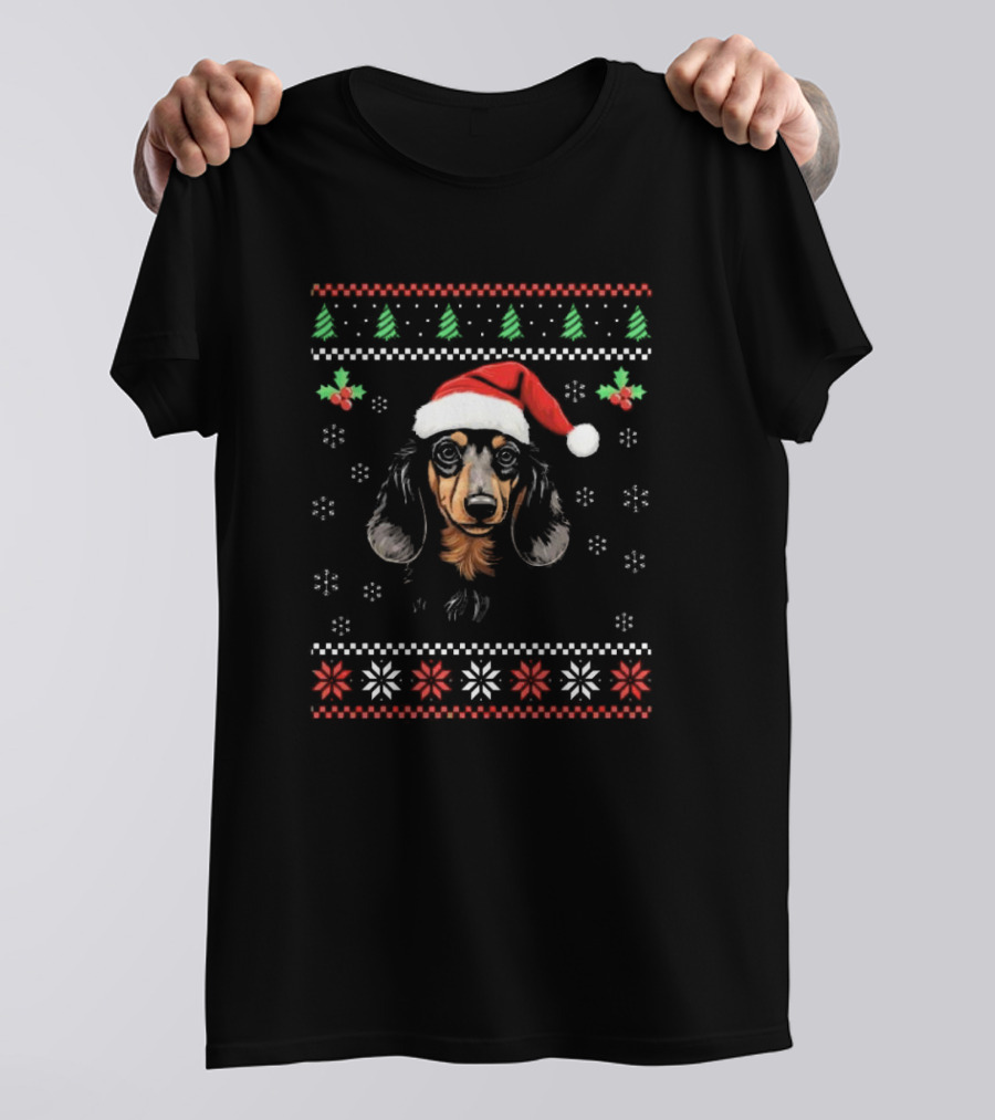 Dachshund Dog Santa Hat Ugly Christmas T-Shirt