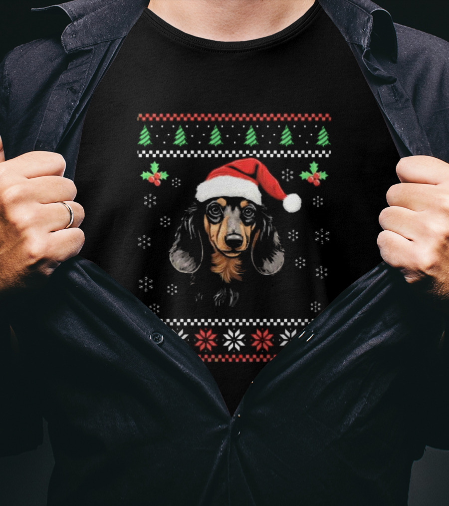 Dachshund Dog Santa Hat Ugly Christmas T-Shirt
