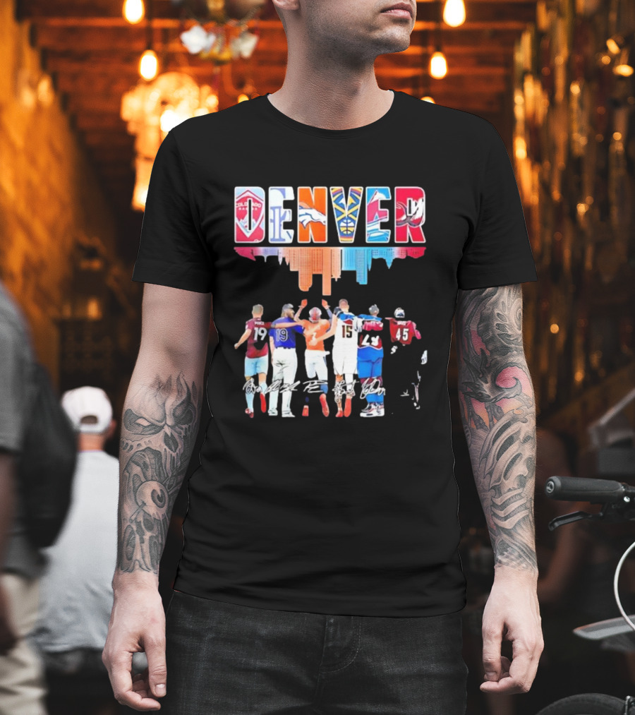 Denver City Skyline Rapids Rockies Broncos Nuggets Avalanche Mammoth Team Spirit T-Shirt