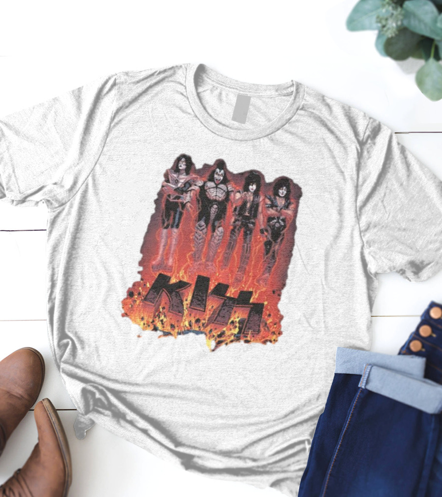 KISS Band Members Surrounded By Flames T-Shirt