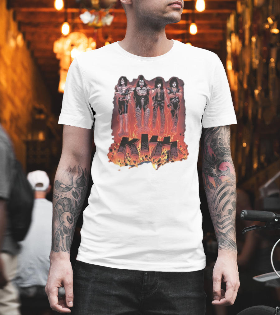 KISS Band Members Surrounded By Flames T-Shirt