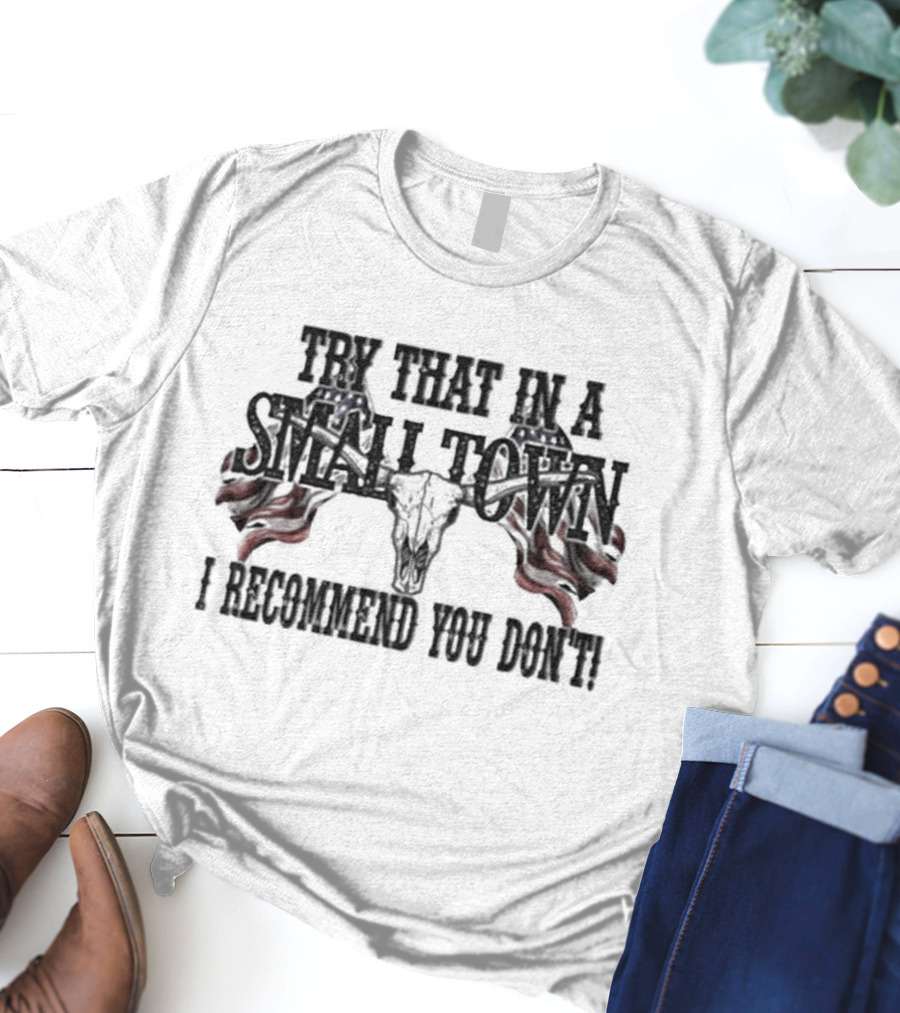 Try That In A Small Town I Recommend You Don’t Patriotic Skull USA Flag T-Shirt