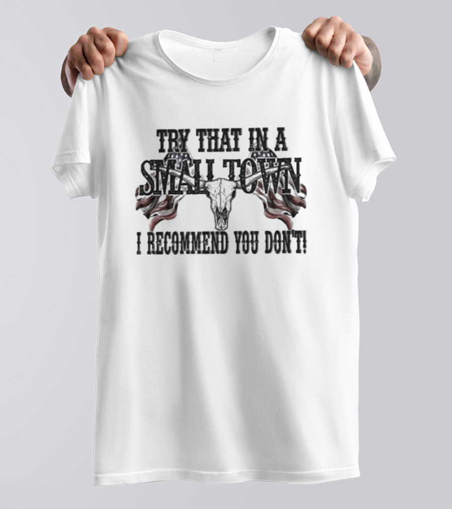 Try That In A Small Town I Recommend You Don’t Patriotic Skull USA Flag T-Shirt