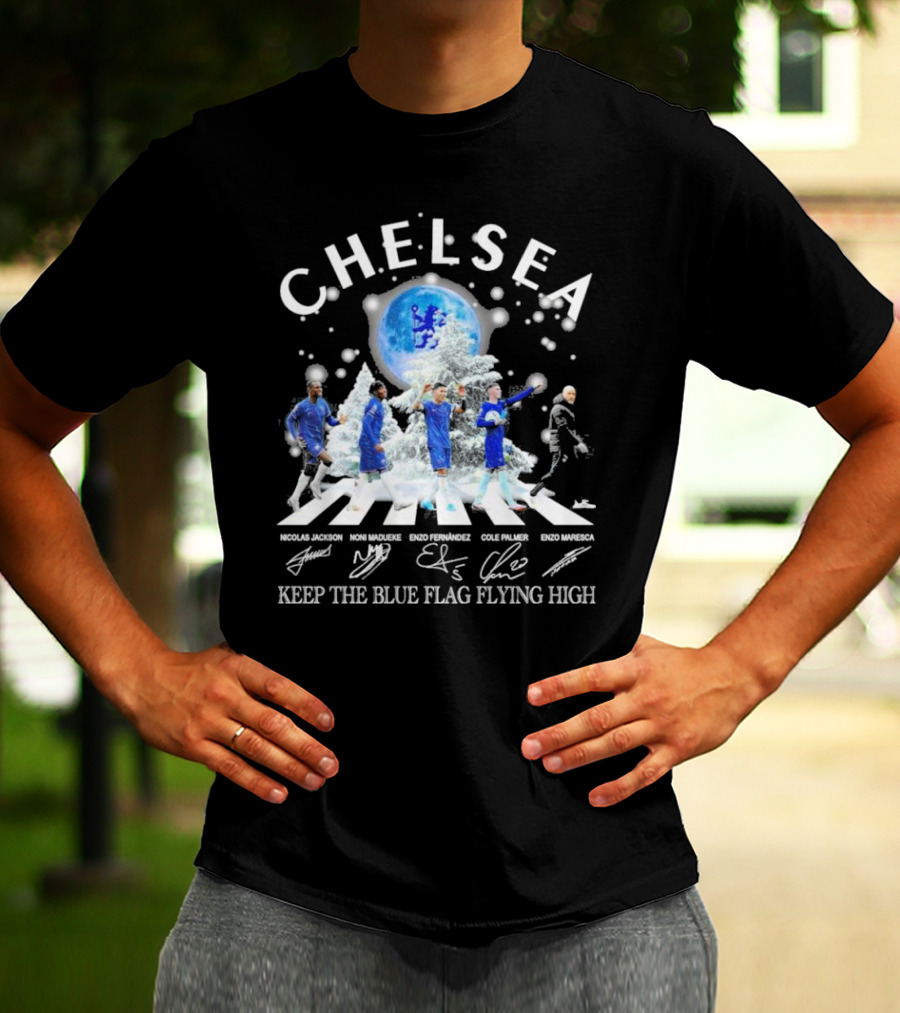 Chelsea Abbey Road Christmas Keep The Blue Flag Flying High T-Shirt