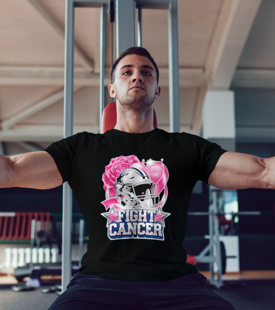 Fight Cancer Breast Cancer Dallas Cowboys Helmet Roses Pink T-Shirt