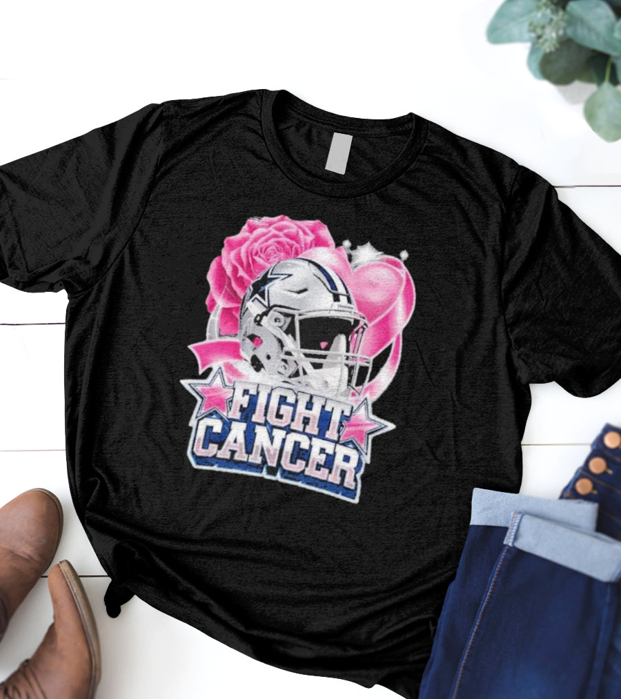 Fight Cancer Breast Cancer Dallas Cowboys Helmet Roses Pink T-Shirt
