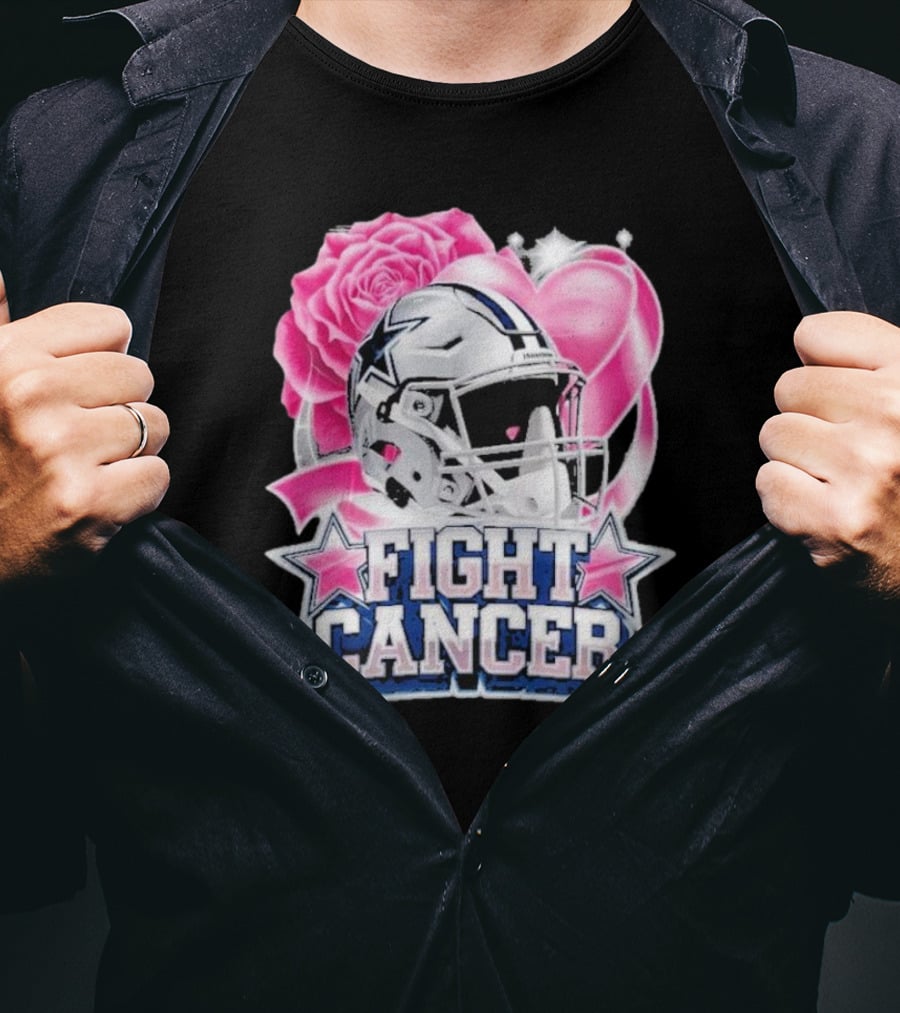Fight Cancer Breast Cancer Dallas Cowboys Helmet Roses Pink T-Shirt