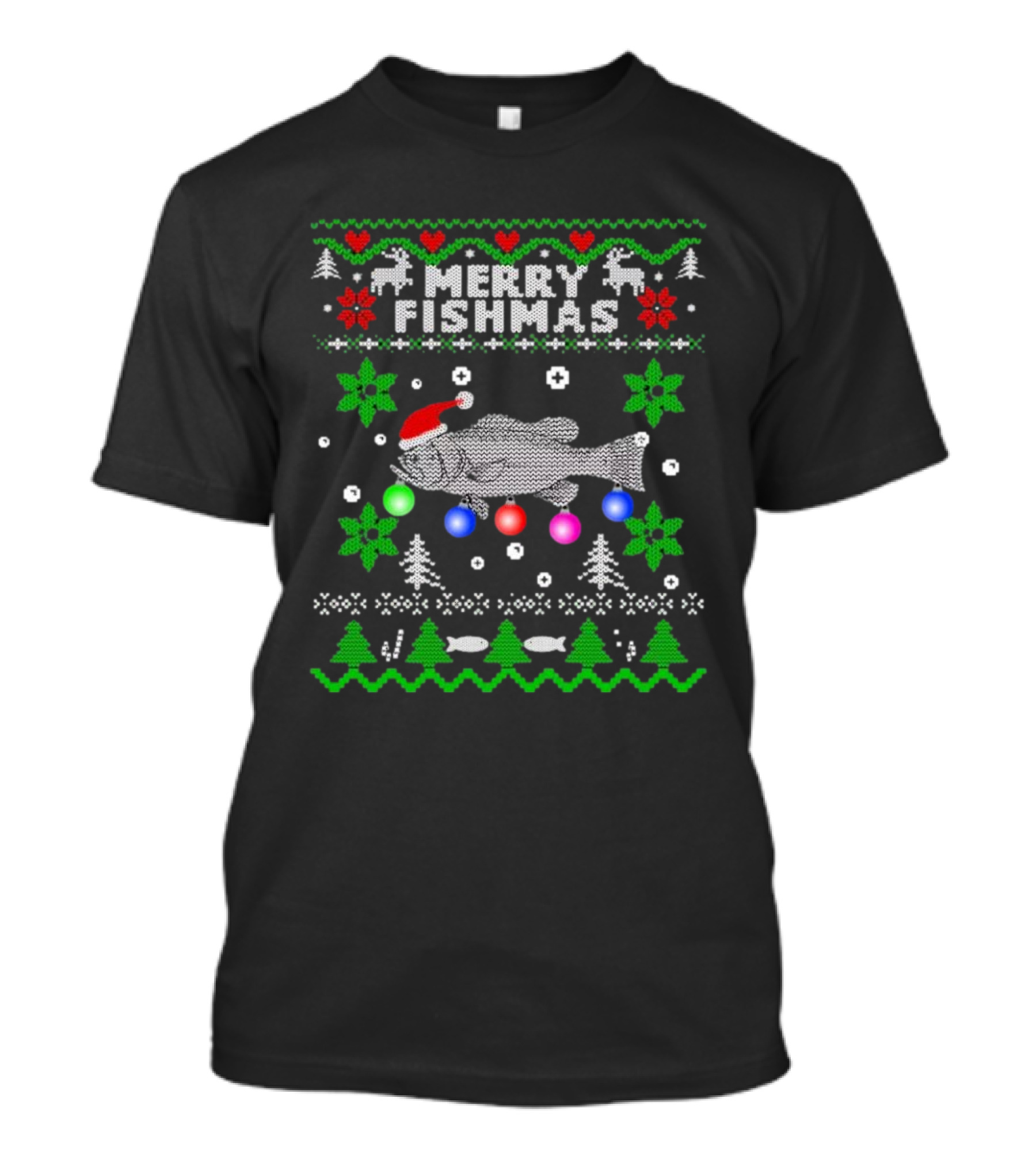 Merry Fishmas Large Mouth Bass Ugly Christmas Fishing Holiday T-Shirt
