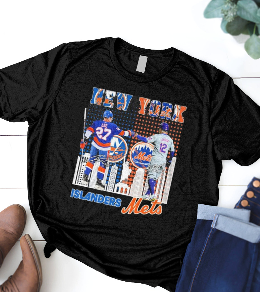 New York Islanders Mets Anders Lee Francisco Lindor Collaboration T-Shirt