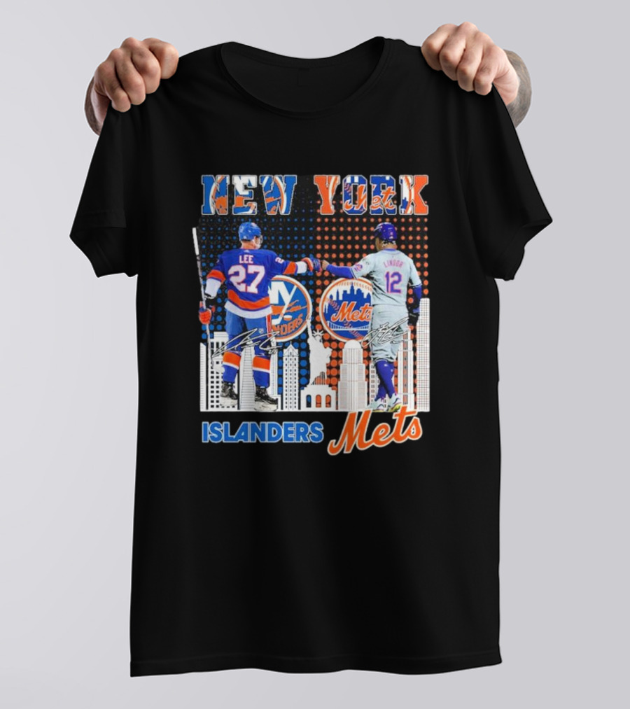 New York Islanders Mets Anders Lee Francisco Lindor Collaboration T-Shirt