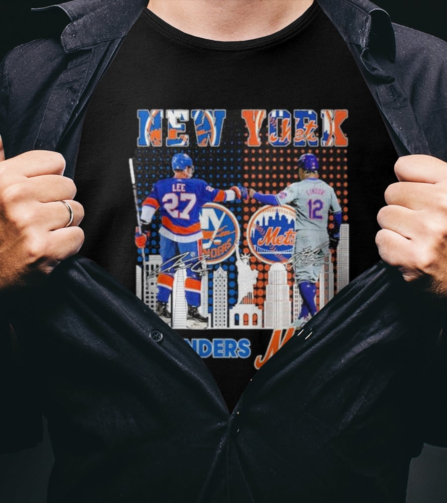 New York Islanders Mets Anders Lee Francisco Lindor Collaboration T-Shirt