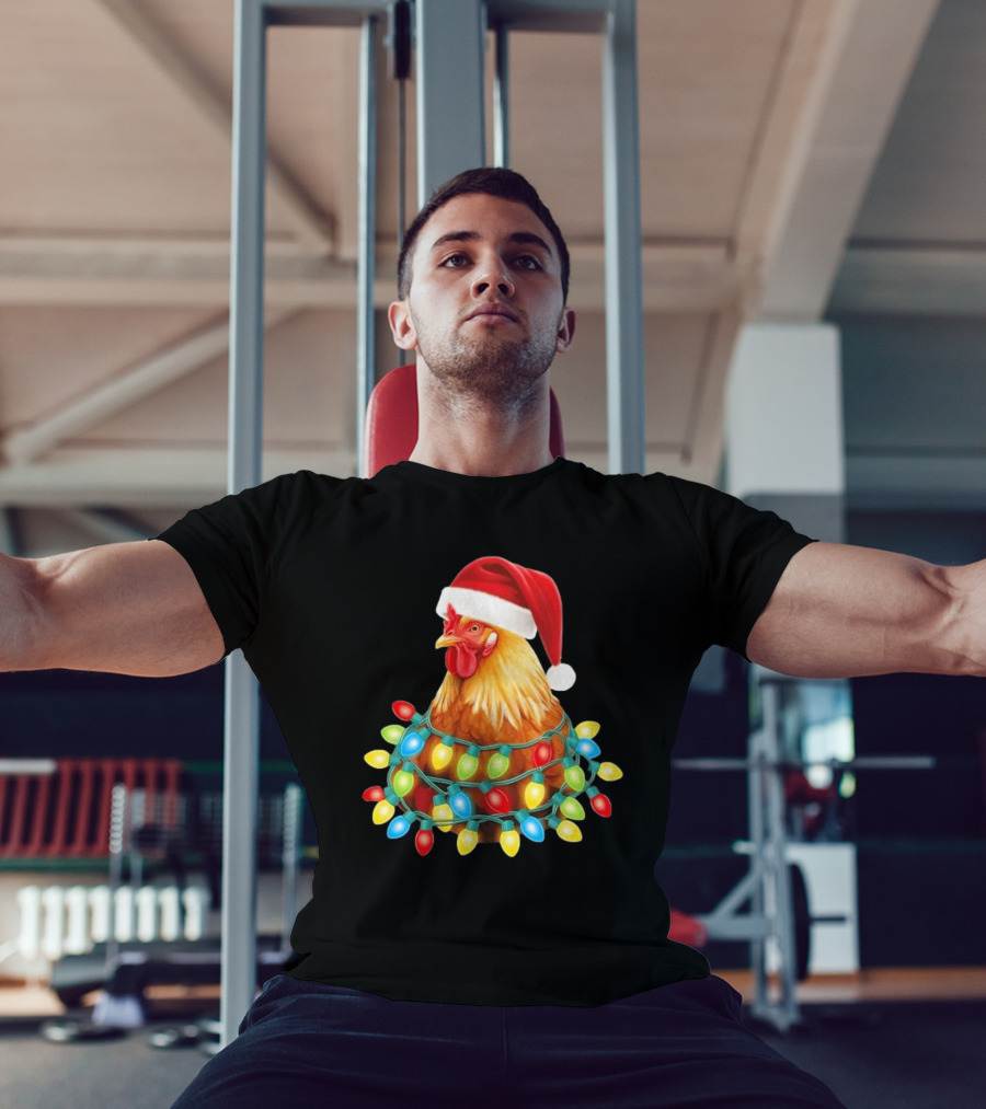 Santa Chicken Christmas Lights Festive Hilarious T-Shirt