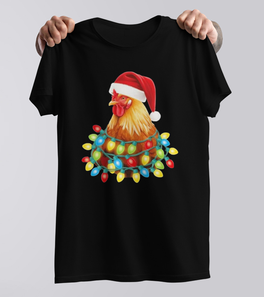 Santa Chicken Christmas Lights Festive Hilarious T-Shirt