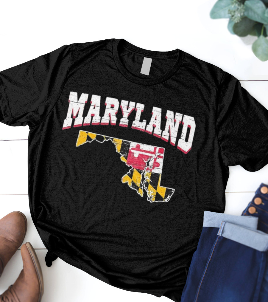 Maryland State Flag Map Proud Us Citizen America T-Shirt
