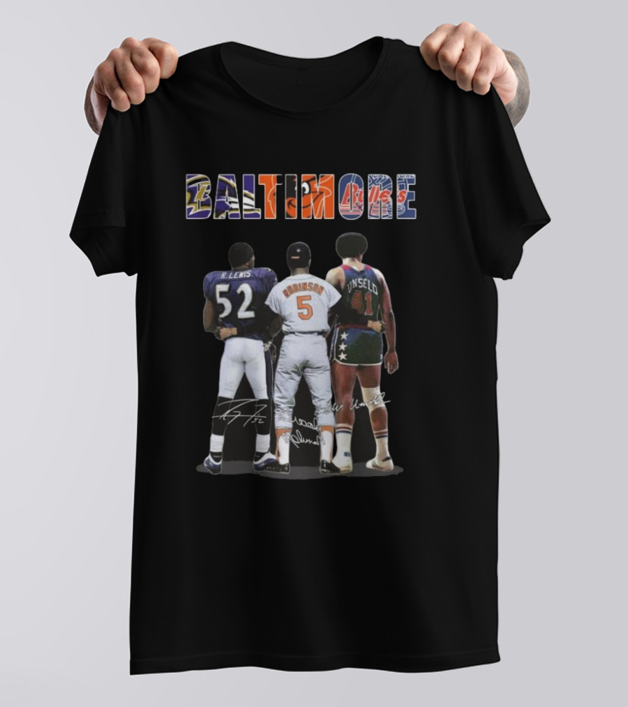 Baltimore Ravens Lewis Orioles Robinson Bullets Unseld Signatures T-Shirt