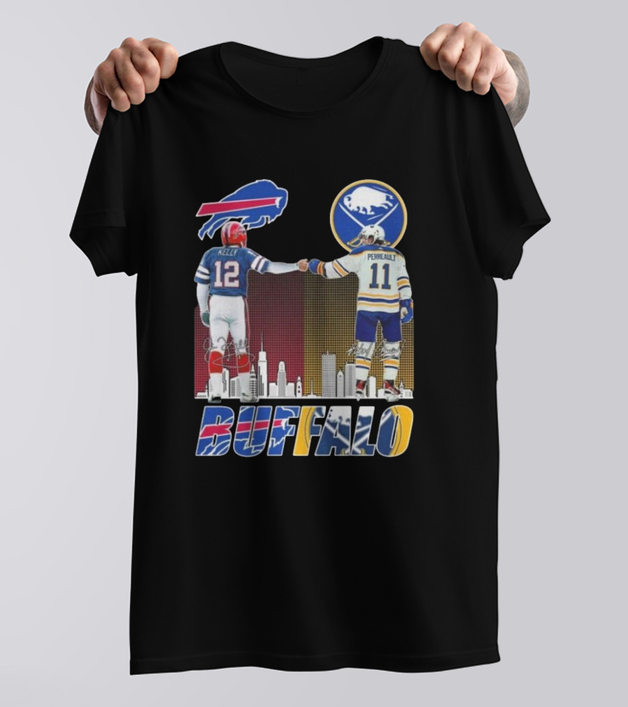 Buffalo Bills Sabres Kelly Perreault Signatures Skyline T-Shirt