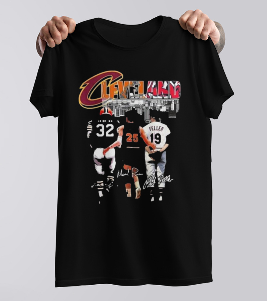 Cleveland Browns Jim Brown Cavaliers Mark Price Guardians Bob Feller Signatures T-Shirt